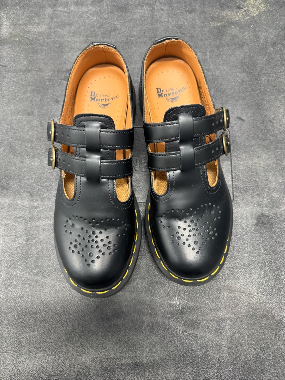 Dr. Martens Black Double-Strap Mary Jane with Yellow Stitching